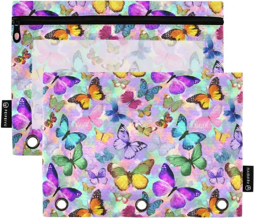 Miniatura 19 de SHJI Bolsas para carpetas, bolsa de lápices de mármol rosa y azul para carpeta de 3 anillas, paquete de 2 bolsas transparentes con cremallera