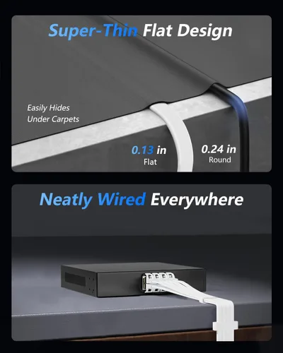 Miniatura 4 de BUSOHE Cable Ethernet CAT8 de 60 pies, cable de conexión de computadora de red plana de Internet de alta velocidad, 40 Gbps 2000 Mhz más rápido que