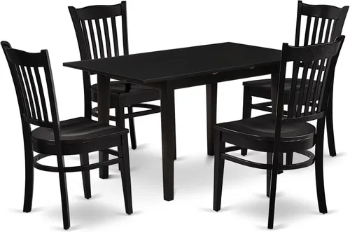 Miniatura 10 de East West Furniture NOGR3-BLK-W - Juego de mesa de comedor de 3 piezas para espacios pequeños que contiene una mesa de comedor rectangular con hoja