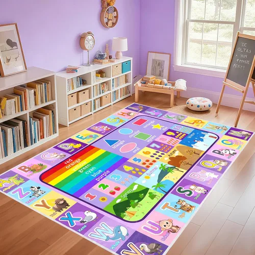 Miniatura 12 de Alfombra infantil para sala de juegos, dormitorio, 2.5 x 4 pies, alfombra educativa ABC para aula, guardería, alfombra antideslizante de aprendizaje