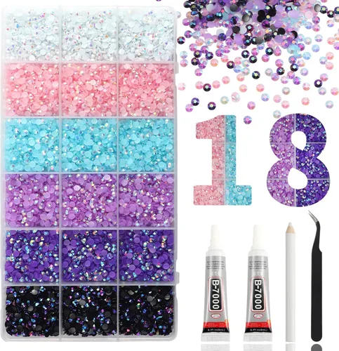 Miniatura 26 de 15000 diamantes de imitación con parte trasera plana para manualidades, cristales de colores mixtos de 0.118 pulgadas, gemas de resina con purpurina