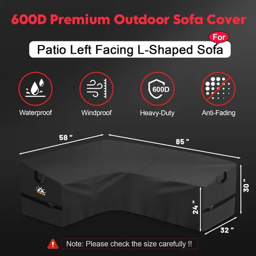 Miniatura 2 de Zettum Funda seccional en forma de L para exteriores, funda de sofá modular 600D para patio, fundas impermeables para muebles de patio para sofá