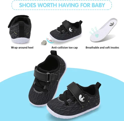 Miniatura 4 de FEETCITY Zapatillas de bebé para niños y niñas, zapatos para primeros pasos, zapatos de cuna para recién nacidos, zapatos sin cordones para niños