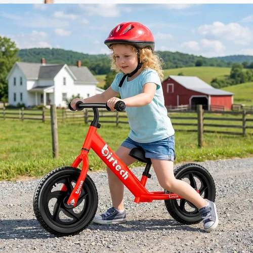 Miniatura 2 de Bicicleta de equilibrio Birtech para niños de 2 a 5 años, bicicleta de 12 pulgadas para niños pequeños, bicicleta de entrenamiento sin pedal, Rojo