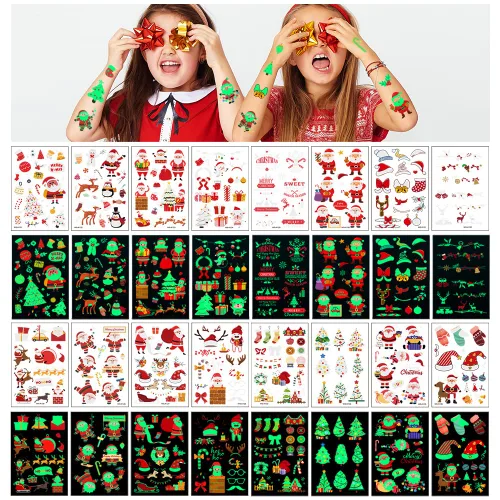 Awinmay Luminous - Tatuajes temporales de Navidad para niños – 240 piezas de tatuajes de Navidad a granel para niños y niñas, calcomanías de Navidad