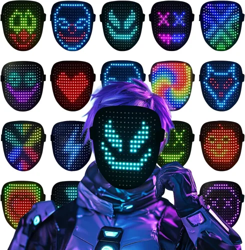 ORWINE - Máscara LED, Máscara Iluminada con Detección de Gestos, Máscaras Faciales Transformadoras con Luz LED Unisex para Festivales, Dj, Cosplay,