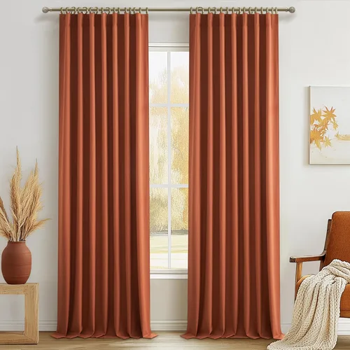 Miniatura 21 de Cortinas opacas extraanchas, 2 paneles para puertas corredizas de vidrio, moderna mezcla de lino plisado pesado, piso a techo, ventanas grandes, 70