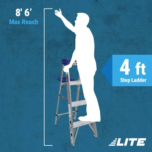 Miniatura 5 de LITE Escalera de aluminio de 4 pies con bandeja de herramientas, capacidad de carga de 250 libras, tipo I, LP-2111-04