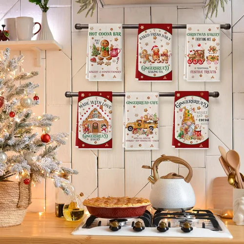 Miniatura 3 de TREWAVE Juego de 6 paños de cocina de Navidad de 18 x 27 pulgadas, toallas de mano de hombre de jengibre, paños de té de vacaciones de invierno