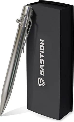 Miniatura 4 de BASTION® Bolígrafo de acción de perno de lujo, bolígrafo profesional duradero con punta fina, bolígrafo táctico EDC recargable de tinta – 100% acero