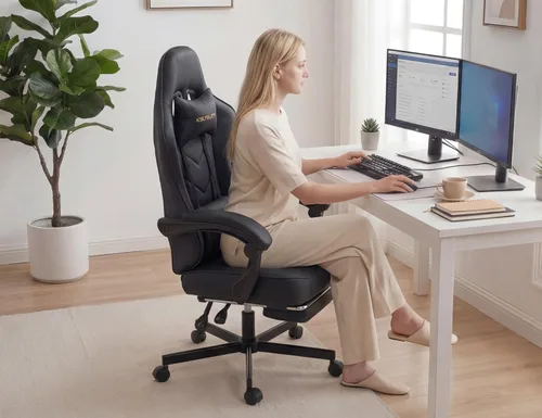 Miniatura 3 de Silla de oficina de cuero transpirable con cojín de resorte de bolsillo, silla ergonómica ancha y alta para juegos de computadora con reposacabezas