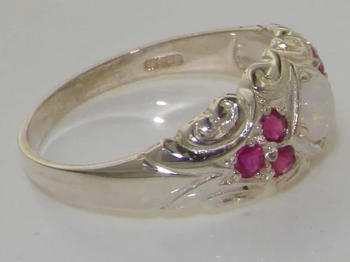 Miniatura 4 de Anillo de plata de ley 925 auténtico ópalo y rubí para mujer