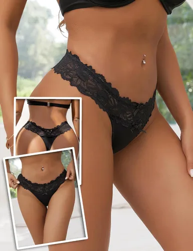 Miniatura 14 de ohyeah Tangas sexy de encaje tangas bragas de tiro bajo ropa interior para mujer de algodón entrepierna braga tangas bragas 4-18