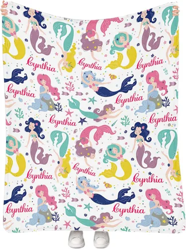 Manta personalizada de sirena para niñas, manta de envoltura personalizada con nombre, manta de forro polar suave para niños recién nacidos, manta