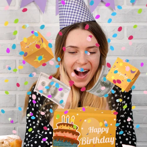 Miniatura 7 de BABORUI Tarjeta de cumpleaños desplegable con confeti, caja de regalo sorpresa de feliz cumpleaños, explosión para dinero, caja sorpresa