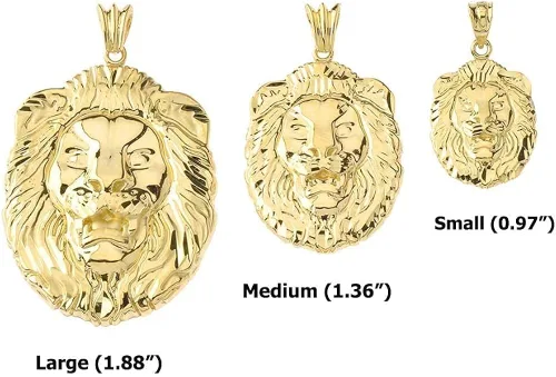 Miniatura 4 de Dije colgante de cabeza de león con corte brillante de oro amarillo de 14 quilates elección de talla S M o L Metal