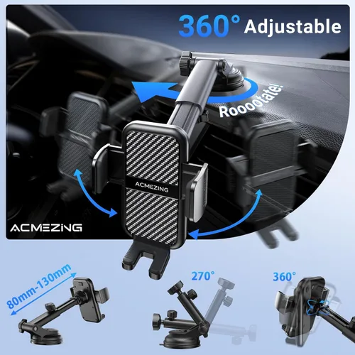 Miniatura 10 de Soporte 3 en 1 para teléfono de coche [122+LBS de succión más fuerte y brazo de abrazadera estable] Soporte de teléfono ajustable de 360°