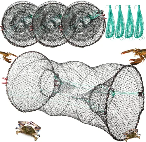 Paquete de 4 trampas de cebo de pesca, trampa para cangrejos, trampa para cangrejos, trampa de langosta, trampa de langosta y camarones, trampas de