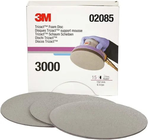 3M Trizact Hookit - Disco de espuma, 02085, 6 pulgadas, P3000, 15 discos, reduce marcas de remolino, lijado abrasivo para reparación de colisiones