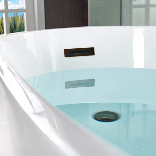 Miniatura 11 de WOODBRIDGE Bañera de remojo acílica independiente de 67 pulgadas con blanco, drenaje y desbordamiento inORB, BTA1508-ORB-Drain &O+ almohada, bronce