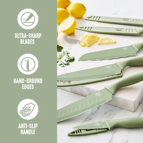 Miniatura 3 de GreenLife Juego de 6 piezas de cuchillos de cocina, revestimiento antiadherente resistente al óxido, cuchillos de acero inoxidable de alto carbono