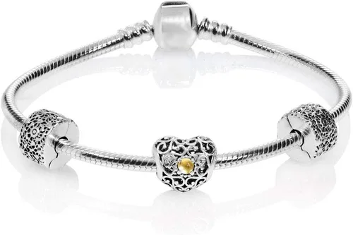 Miniatura 3 de MiniJewelry - Abalorio de plata de ley con forma de corazón para pulseras, diseño de corazón con texto en inglés