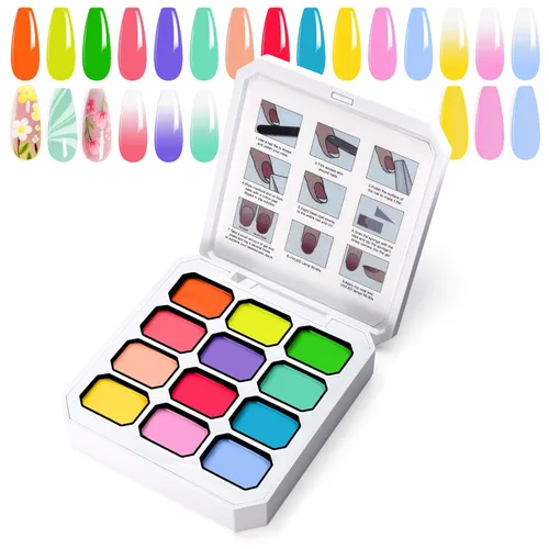 Gel de pintura degradada, 12 colores brillantes, esmalte de uñas de gel degradado para uñas de pigmento Pat, uñas aura, manicura francesa, arte de