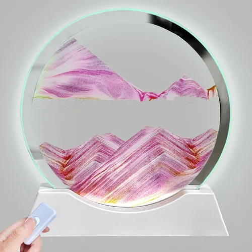 Aoderun Arte de arena móvil de 7 pulgadas, movimiento líquido con luz, 3 colores cambiantes, arena en movimiento, imagen de arte redondo de vidrio