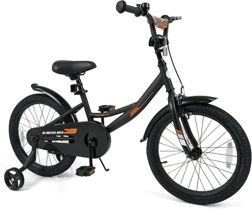 Miniatura 17 de BABY JOY Bicicleta para niños, bicicleta deportiva de 12 a 18 pulgadas con ruedas de entrenamiento extraíbles, asiento y manubrio ajustables, freno