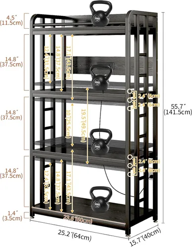 Miniatura 3 de METYERRY Estante de cocina ajustable de 4 niveles resistente con toma de corriente, con ruedas industriales, soporte de carrito de horno microondas