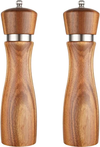 Miniatura 10 de Rectificadora de sal y pimienta de madera de acacia, molienda de cerámica duradera, máquina de pulir manual de anillo de acero con grosor ajustable
