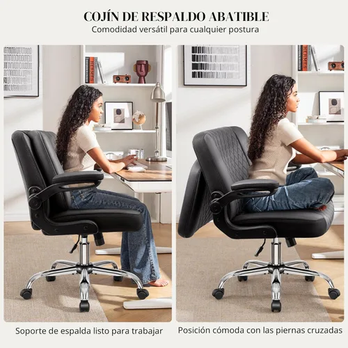 Miniatura 3 de Silla de oficina Criss Cross con respaldo abatible 2 en 1, silla ergonómica de piel sintética, altura ajustable, brazos giratorios y abatibles
