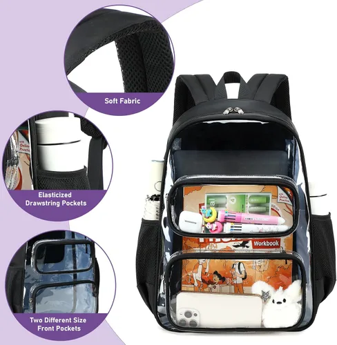 Miniatura 132 de CAMTOP Mochila transparente resistente y transparente para estudiantes, escuela, trabajo, festival, viajes, deportes, Beige, Mediana, Camtop Mochila