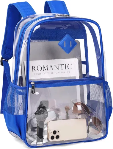 Miniatura 15 de MUSEVOS Mochila transparente, resistente bolsa de libros transparente para trabajo, seguridad, conciertos, universidad, PVC transparente aprobado