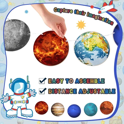 Miniatura 3 de Lincia Guirnalda colgante de sistema solar de galaxia, 4 unidades, temática de planeta, decoración de fiesta espacial para el primer viaje alrededor
