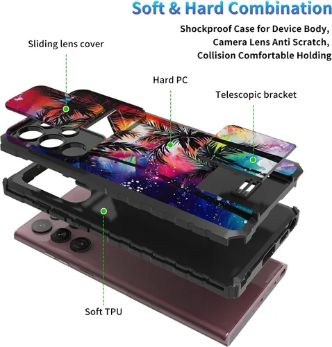 Miniatura 824 de Funda para Samsung Galaxy S22 Ultra 5G, Galaxy S22 Ultra con cubierta de cámara deslizante, funda resistente de doble capa con función atril Black