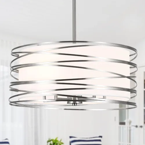 Miniatura 11 de ACNKTZ Lámpara Colgante de Tambor de 12.6'', Luminaria Colgante, Candelabro Retro Semi Empotrado, Candelabros Plateados para Comedor Dormitorio