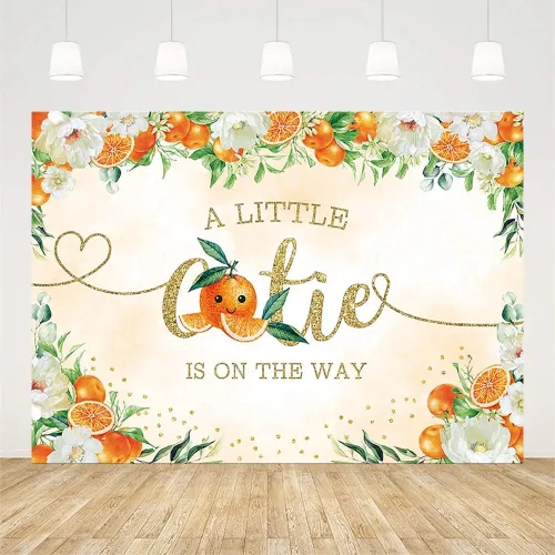Miniatura 2 de AIBIIN Telón de fondo naranja de 7 x 5 pies para baby shower con texto en inglés "A Little Cutie is on the Way" (Un pequeño cutie is on the way)