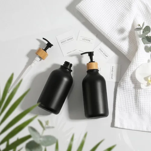 Miniatura 4 de Dispensador de Jabón de Mano Kasunting para Baño, Dispensador de Jabón para Cocina Negro, Juego de Dispensadores de Jabón de Mano y Platos de 17 Fl