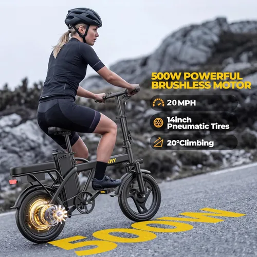 Miniatura 2 de WERHY Bicicleta eléctrica para adultos, motor de 500 W, bicicleta eléctrica plegable de velocidad máxima de 20 MPH, bicicletas eléctricas de 14