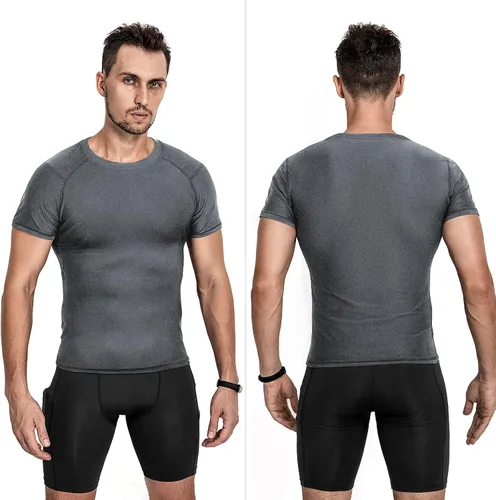 Miniatura 2 de Niksa Camisas de compresión para hombre, paquete de 3, camisetas de compresión atléticas de manga corta, camisetas de entrenamiento frescas y secas