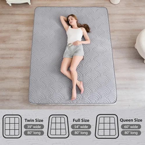 Miniatura 4 de Zelladorra Colchón japonés para suelo, colchón de futón acolchado con parte inferior antideslizante, cama de piso plegable con bolsa