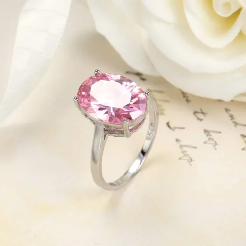 Miniatura 2 de Anillo de piedras preciosas de topacio rosa de plata 925 para mujer, talla 6-10