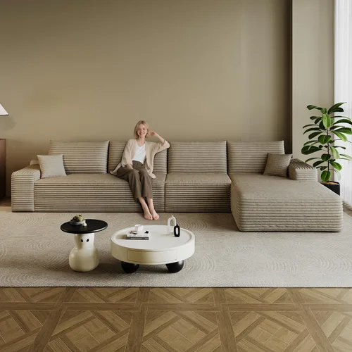 Miniatura 40 de Sofá modular en forma de L de 96 pulgadas con diván, moderno y cómodo sofá de pana para sala de estar, sofá de espuma viscoelástica, no requiere