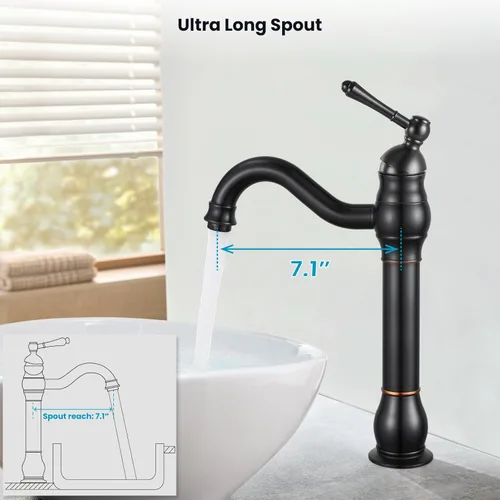 Miniatura 7 de gotonovo Grifo para Lavabo Tipo Vasija de Una Sola Manija Giratorio 360° Grifo de Baño de Un Agujero Estilo Granja Grifo de Tocador para Lavabo Tipo
