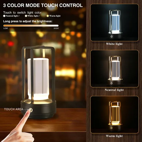 Miniatura 2 de Anxingtools Lámpara de Mesa Portátil de Metal, Lámpara de Mesa Inalámbrica, Lámpara de Escritorio LED Portátil Recargable con Batería, Atenuación