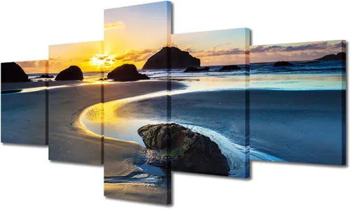 Miniatura 27 de TUMOVO Lienzo decorativo para pared de sala de estar, 5 paneles de naturaleza, Alaska, Estados Unidos, autopista alrededor de montañas, paisaje