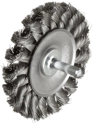 Miniatura 5 de Weiler 17680 Rueda de alambre de nudo montada en el tallo de 3-1/4 pulgadas, relleno de acero de 0.0118 pulgadas, vástago de 1/4 pulgadas, fabricado