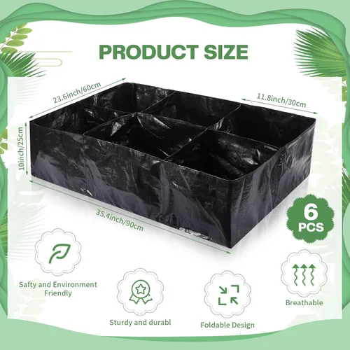 Miniatura 2 de 6 piezas de 35 galones de tela elevada cama de jardín transpirable contenedor de cultivo con 6 compartimentos rectangular grande elevado cama