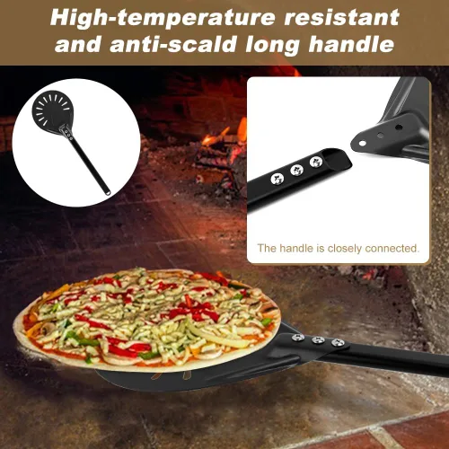 Miniatura 4 de Kit de accesorios para horno de pizza con cepillo para horno de pizza y raspador de piedra, mango largo perforado de aluminio de 7.8 pulgadas, rueda